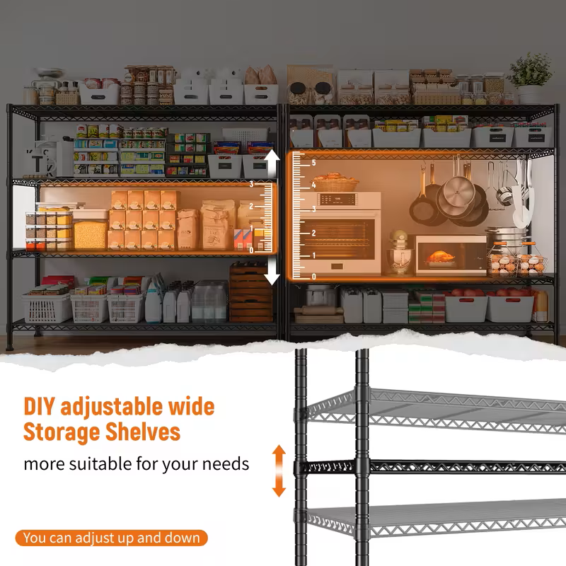 Adjustable Industrial Metal Wire Shelving Unit, Matte Black