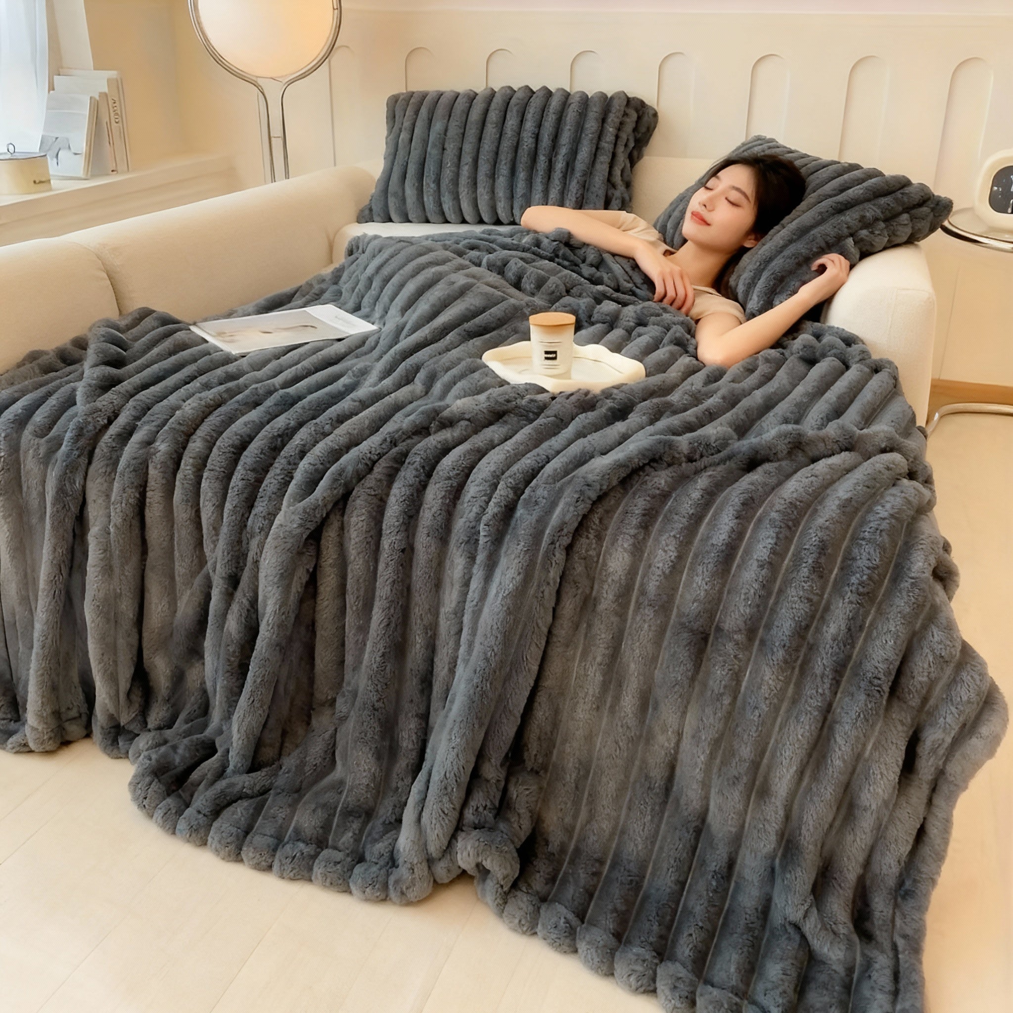 Ultra Soft Bunny-Plush Throw Blanket 50x60, Modern Minimalist Decor