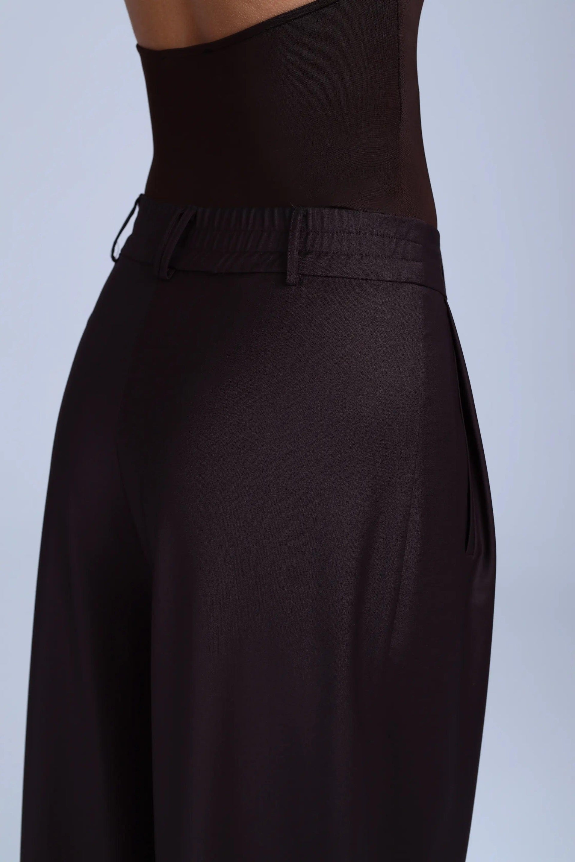 Brown Virgin Wool Pants Monica Wide-Leg in Dark Coffee
