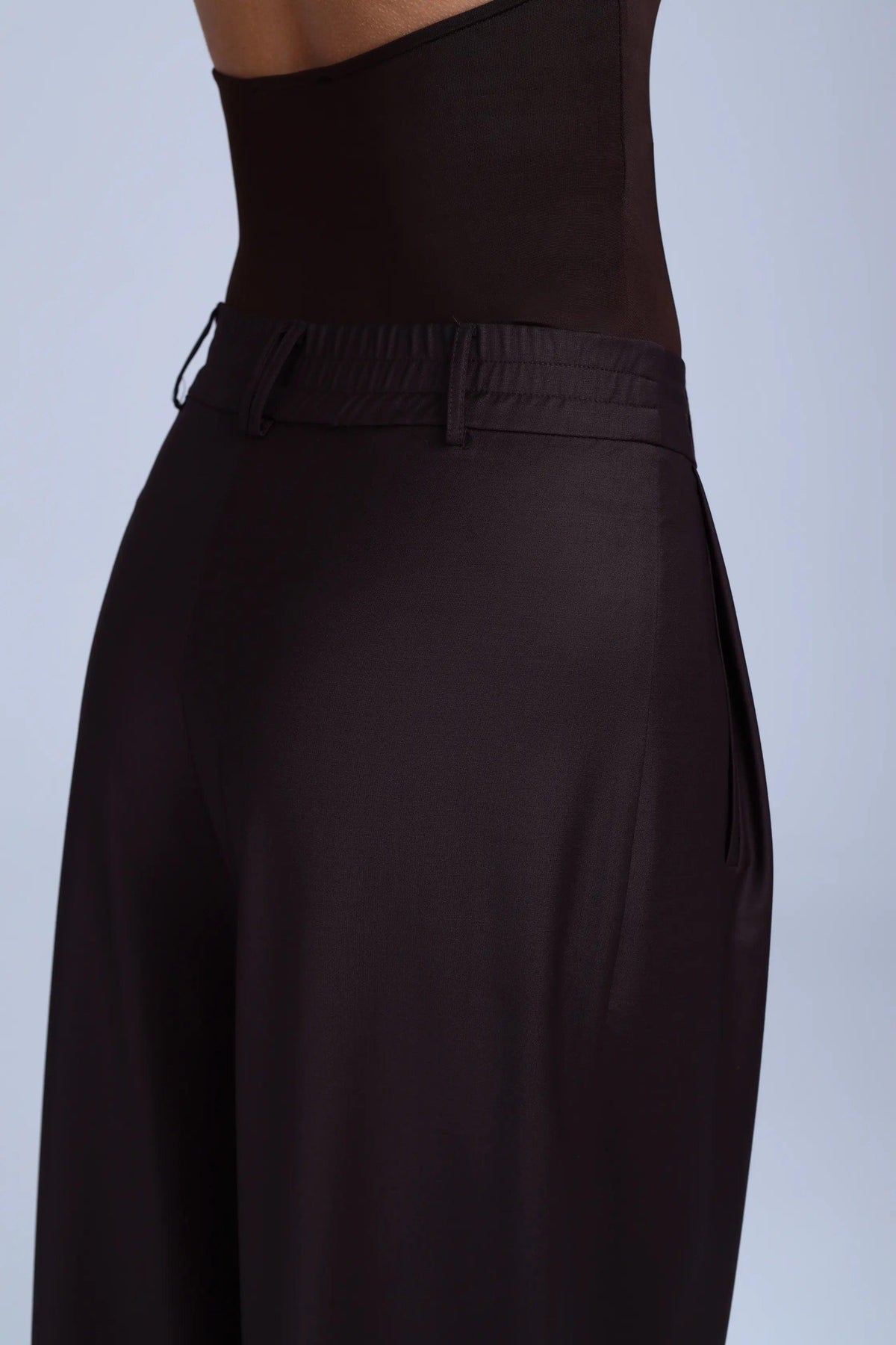 Brown Virgin Wool Pants Monica Wide-Leg in Dark Coffee