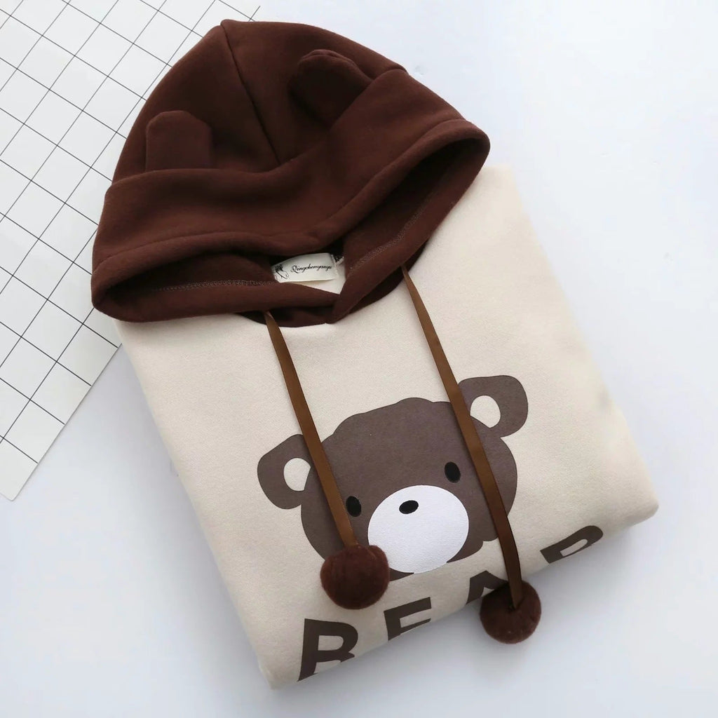 Cute Bear Ear Hoodie with Ribbon Detail Long Sleeve Pullover