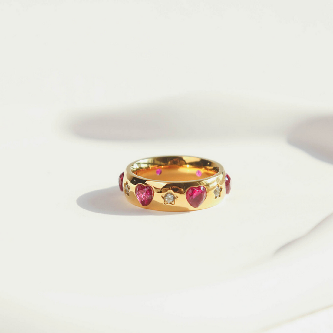 XOXO Love Gold Ring with Ruby Hearts & Diamond Stars - Image 3