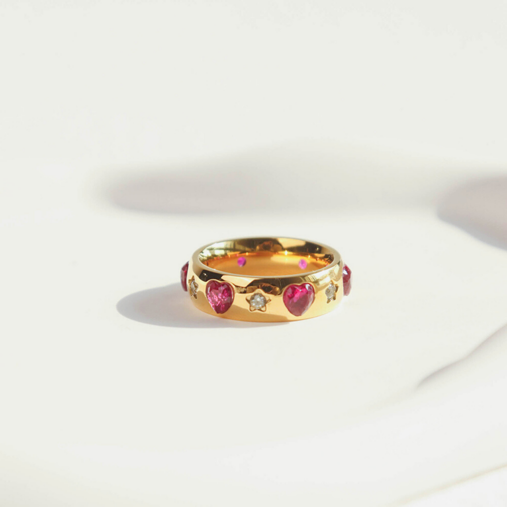 XOXO Love Gold Ring with Ruby Hearts & Diamond Stars - Image 3