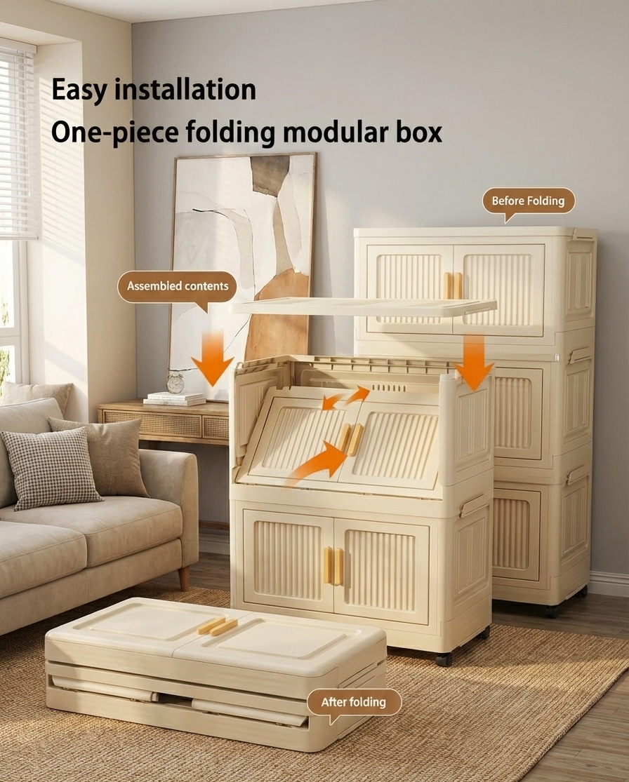 Foldable Rolling Storage Bin Cabinet Large Capacity Organizer