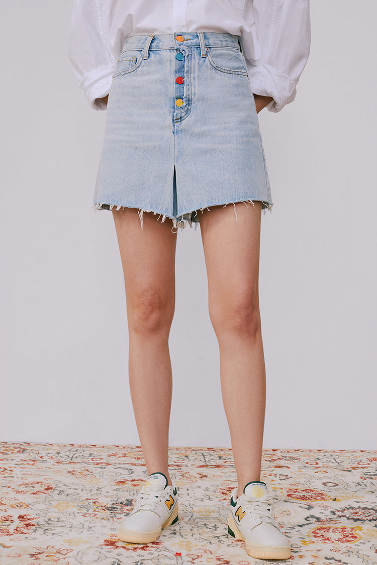 Rainbow Pleat Skort - High-Rise Denim