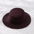 Classic wide brim felt fedora hat available in dark brown, red, and camel