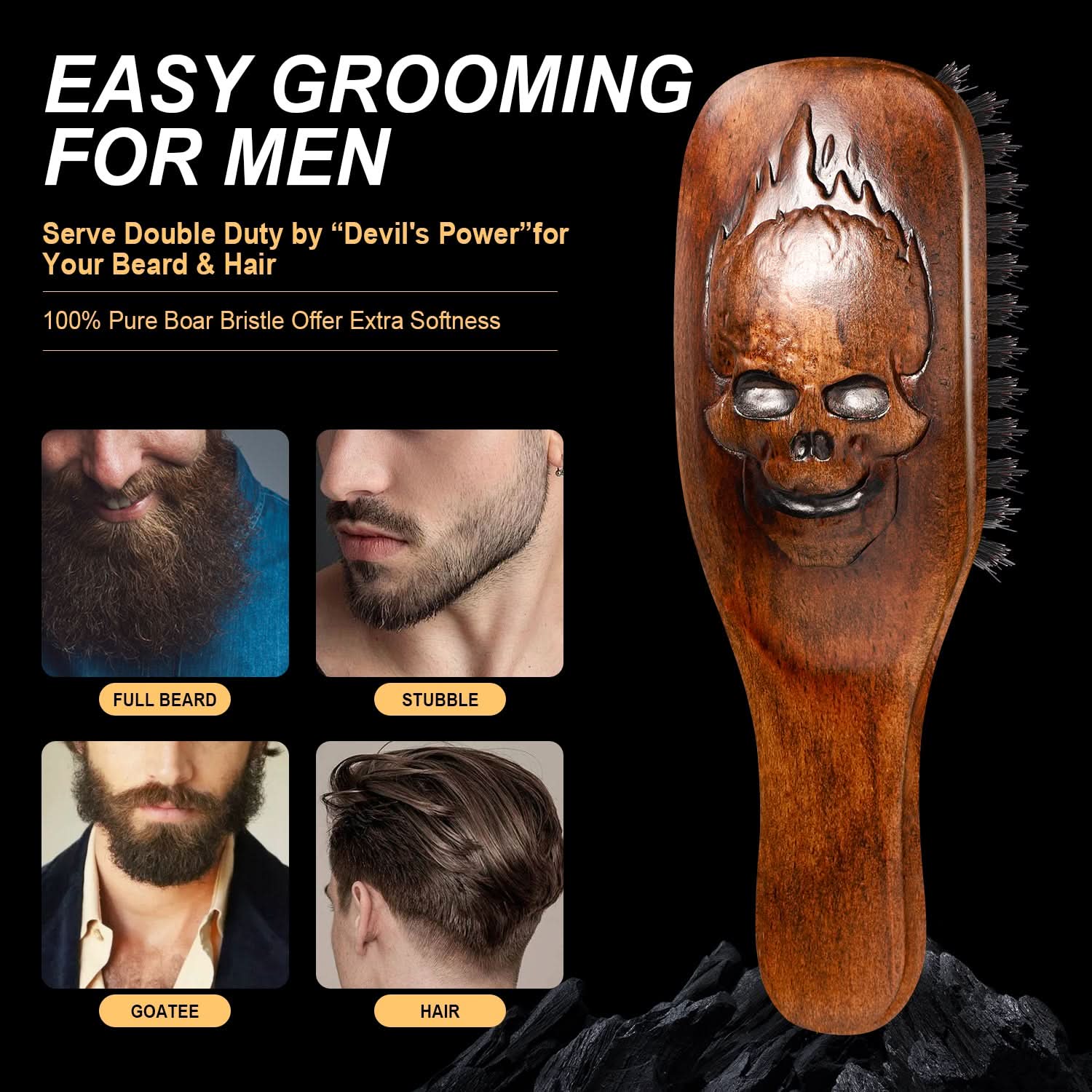Inferno Styler Military Beard and Hair Brush Professional Grade