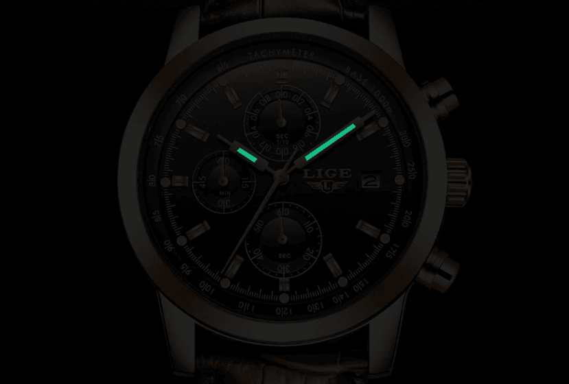 Waterproof Men's Quartz Watch with Chronometers and Brown Strap