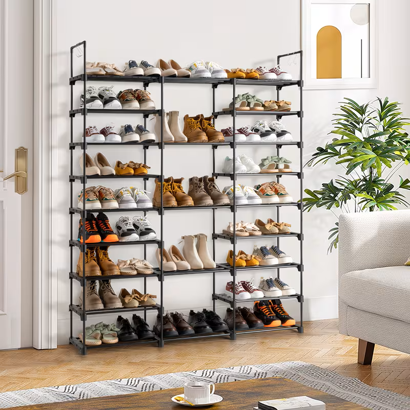 Multi-Layer Shoe Rack Organizer with Hooks - Large Capacity Shelf