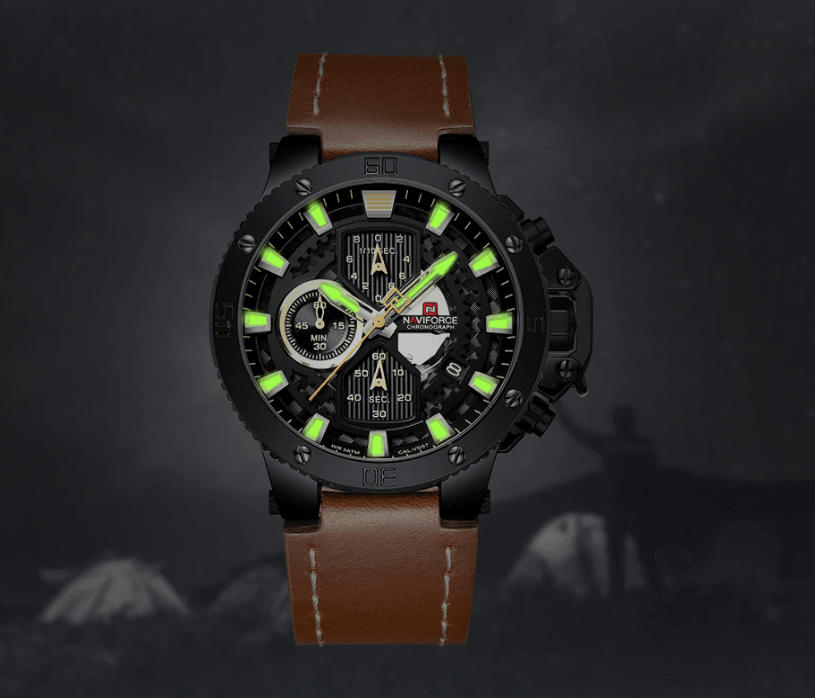Men's Waterproof Casual Chronograph Watch with Leather Strap