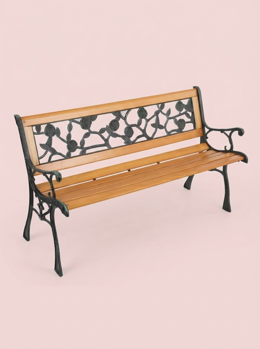 Traditional Cast Iron & Wood Garden Bench - 49.5" Outdoor Seating