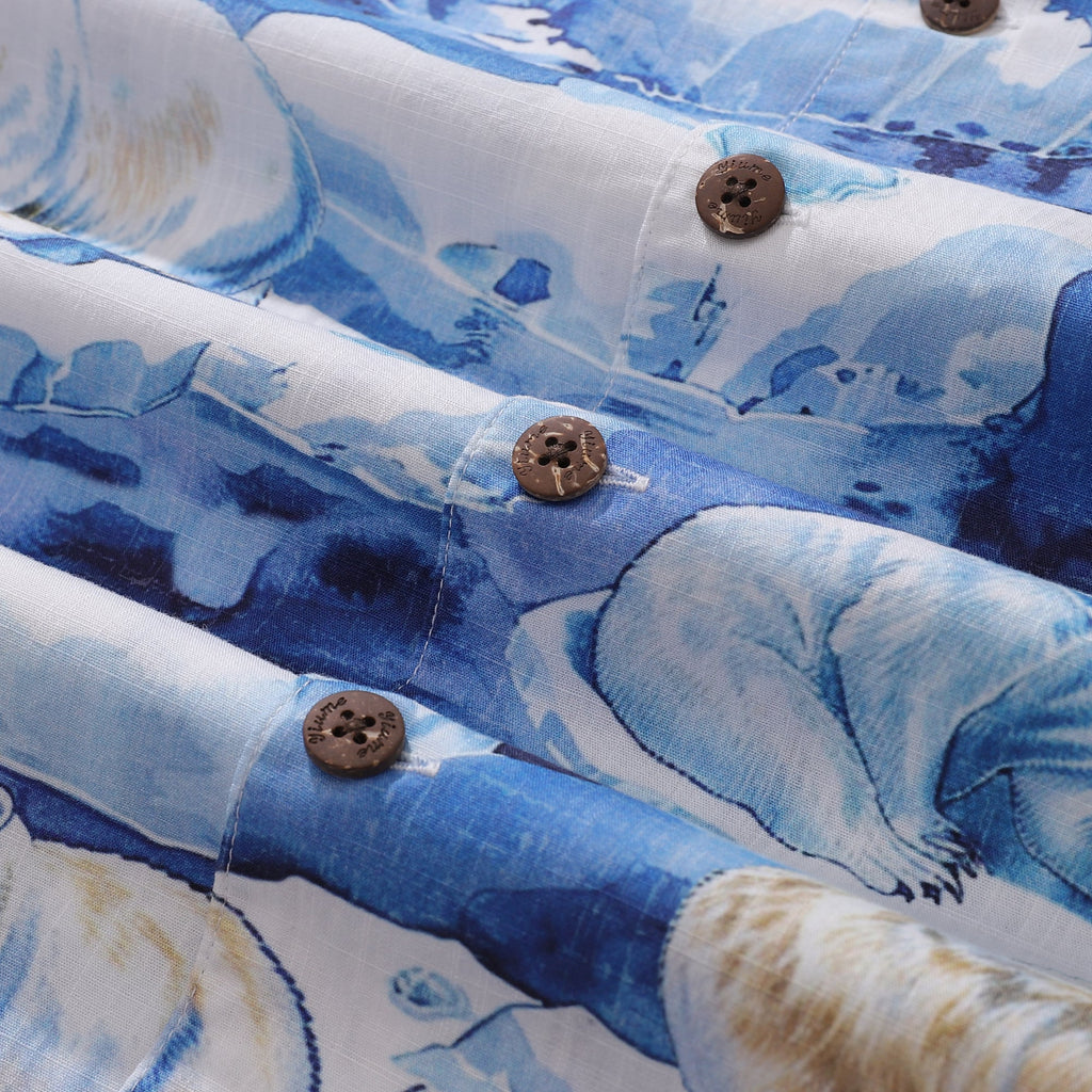 Polar Bear Melting Away Print Men's Hawaiian Shirt, 100% Cotton