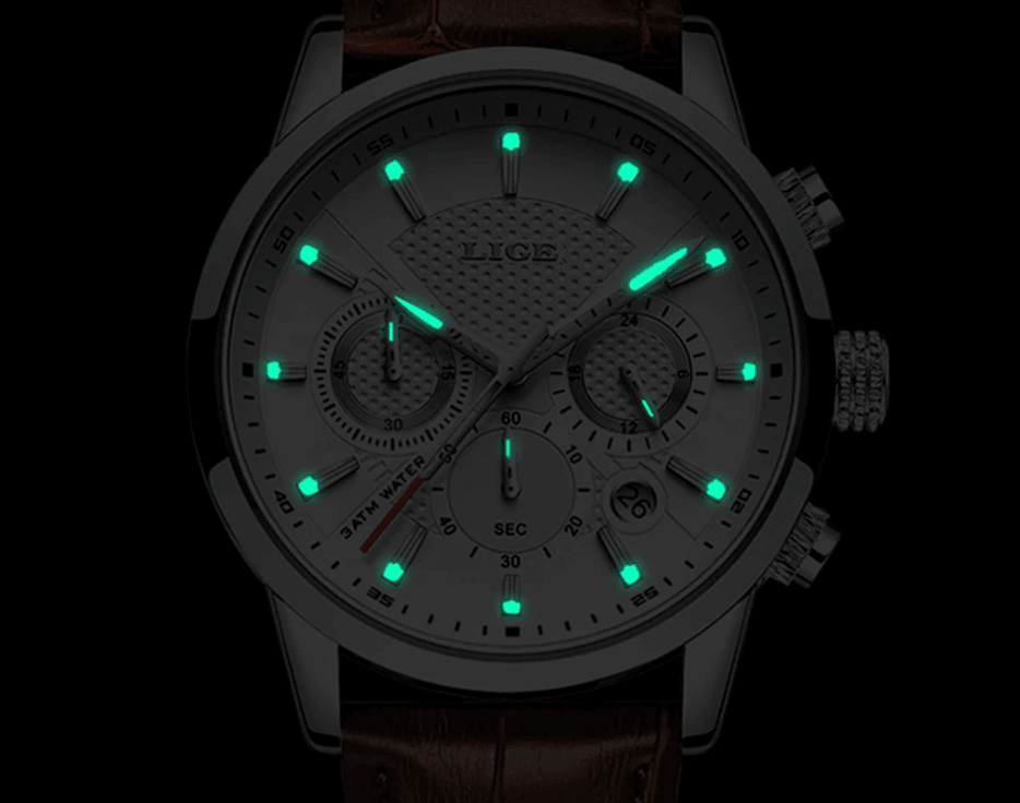Men's Waterproof Chronograph Sport Watch with Leather Strap