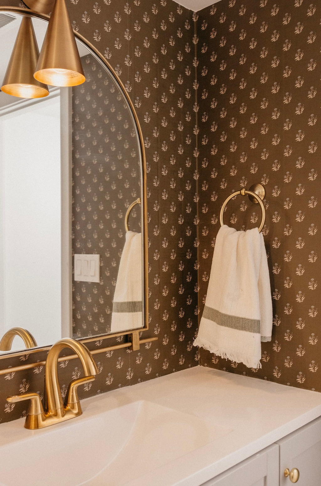 Mulberry Court Floral Removable Wallpaper in Beige and Brown