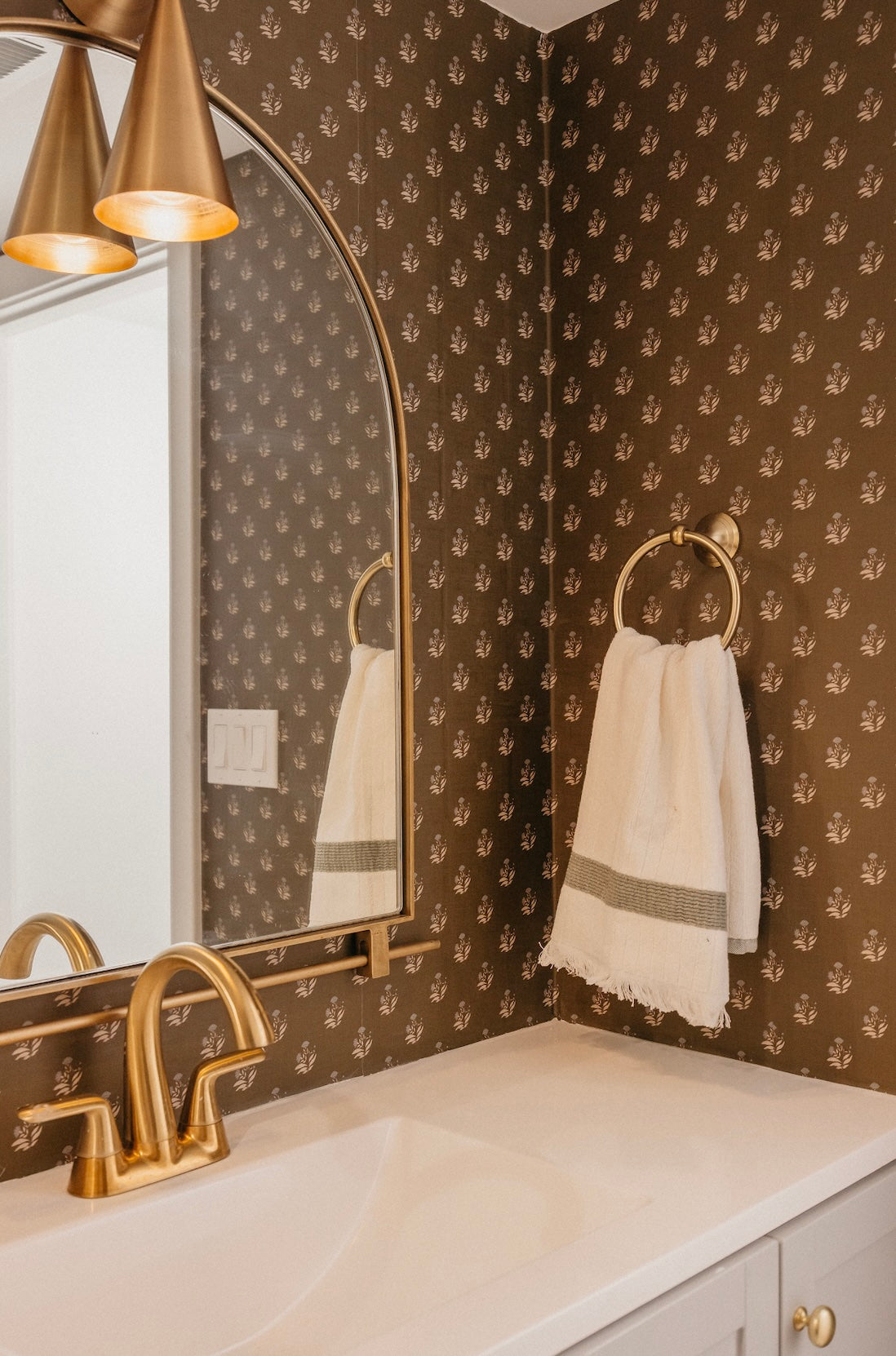 Mulberry Court Floral Removable Wallpaper in Beige and Brown
