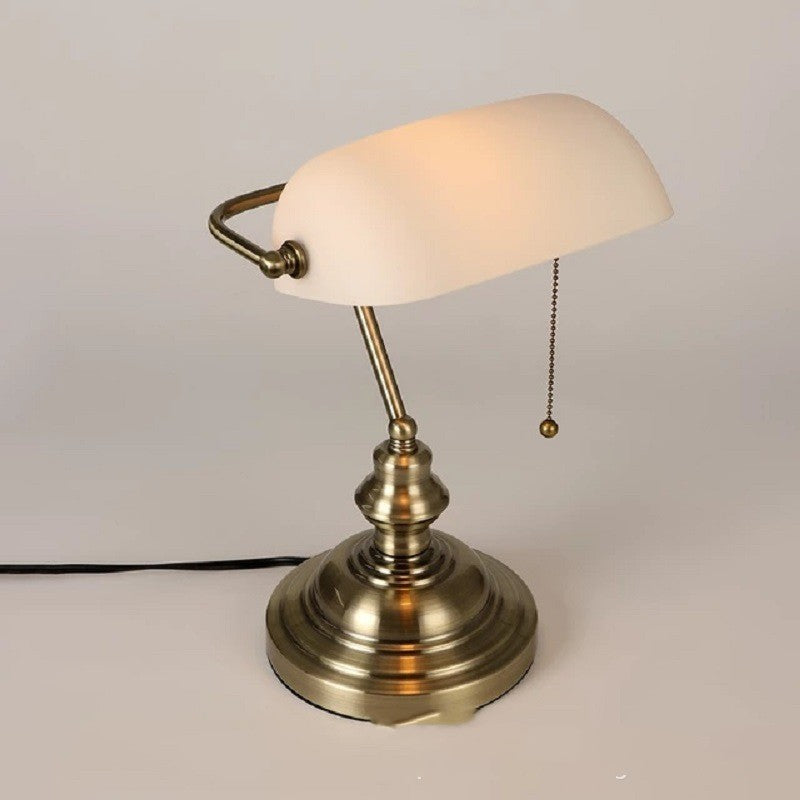 Vintage Bankers Desk Lamp - Classic Green and Bronze Iron Light