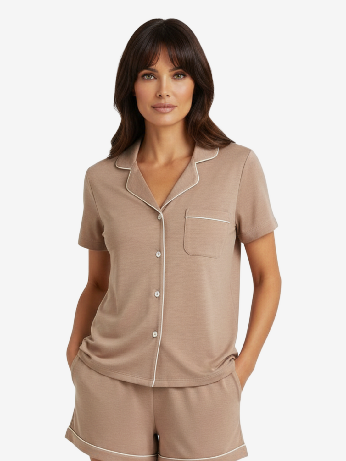 Donna Short Sleeve Button-Down Pajama Shirt in Navy - Image 9