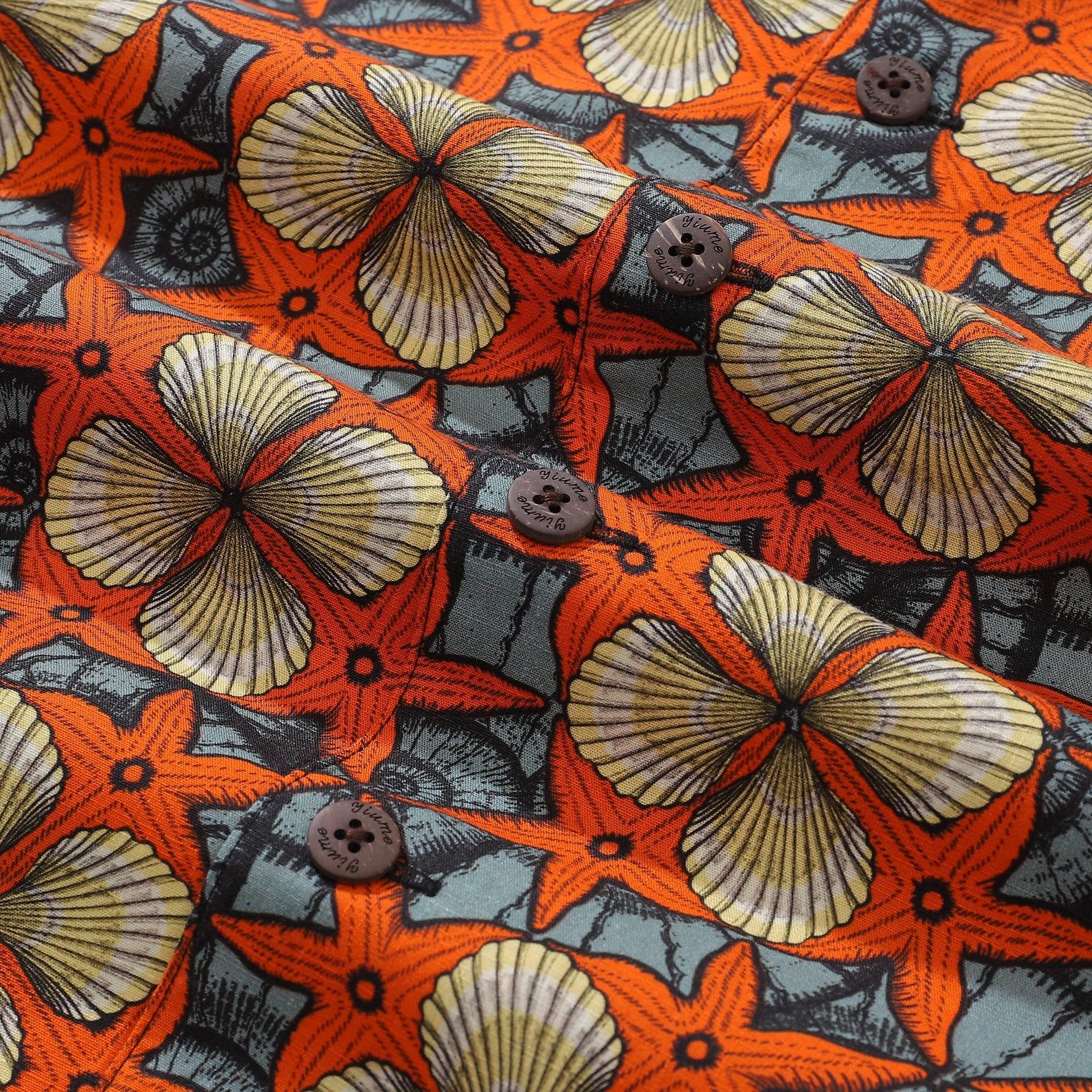 Vintage Hawaiian Coastal Starfish and Shells Camp Shirt