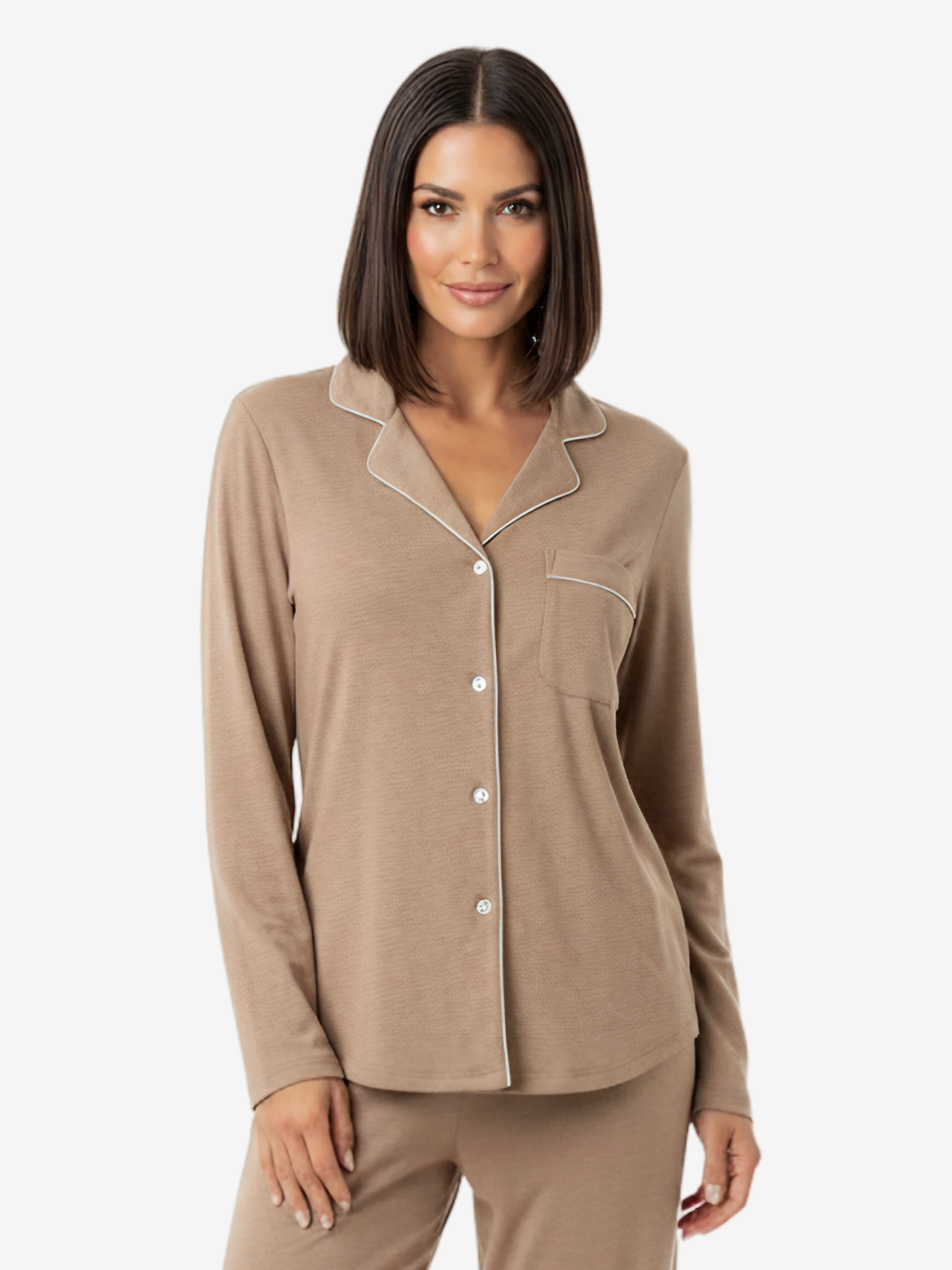 Donna Moisture-Wicking Long Sleeve Pajama Shirt in Light Blue - Image 5