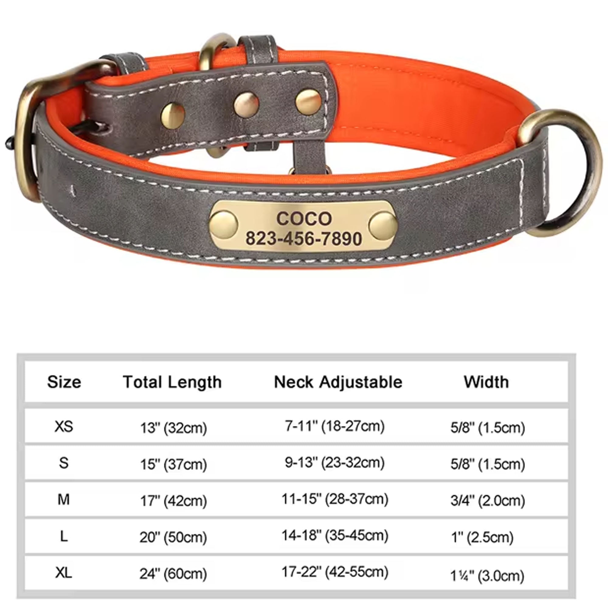 Personalized Dog Collar, Custom Engraved PU Leather Dog Collars, Free Engraving ID Tag Nameplate For Small Medium Large Dogs - C1502