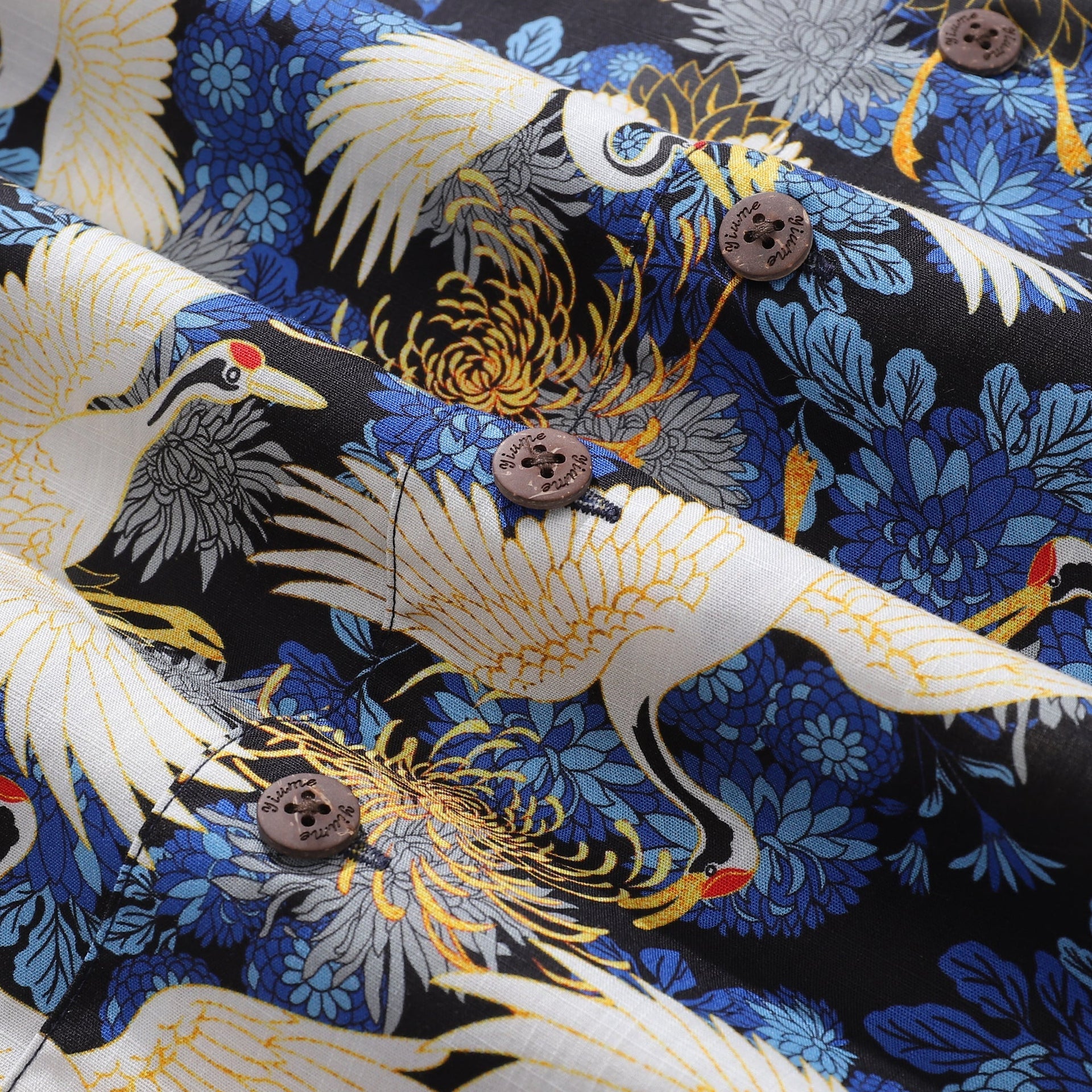 Crane Print Men’s Hawaiian Camp Collar Cotton Resort Shirt
