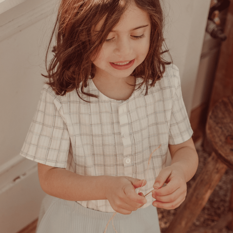 Woven Tunic in Sketch Grid - Soft Cotton Baby Shirt - Image 5