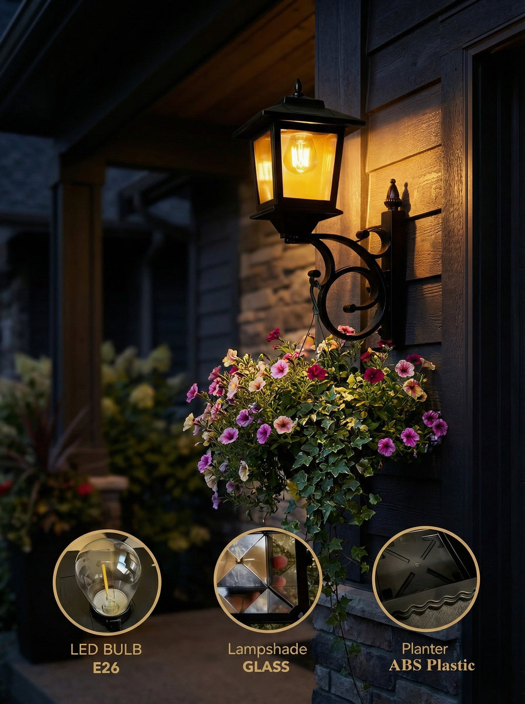 Solar Lamp Post with Flower Pot - Traditional Outdoor Garden Light