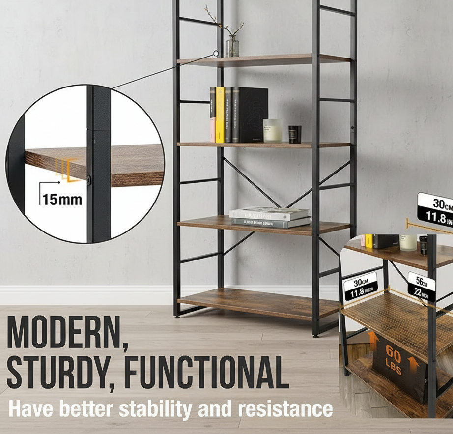 Industrial Metal Bookshelf Minimalist Storage Display Rack