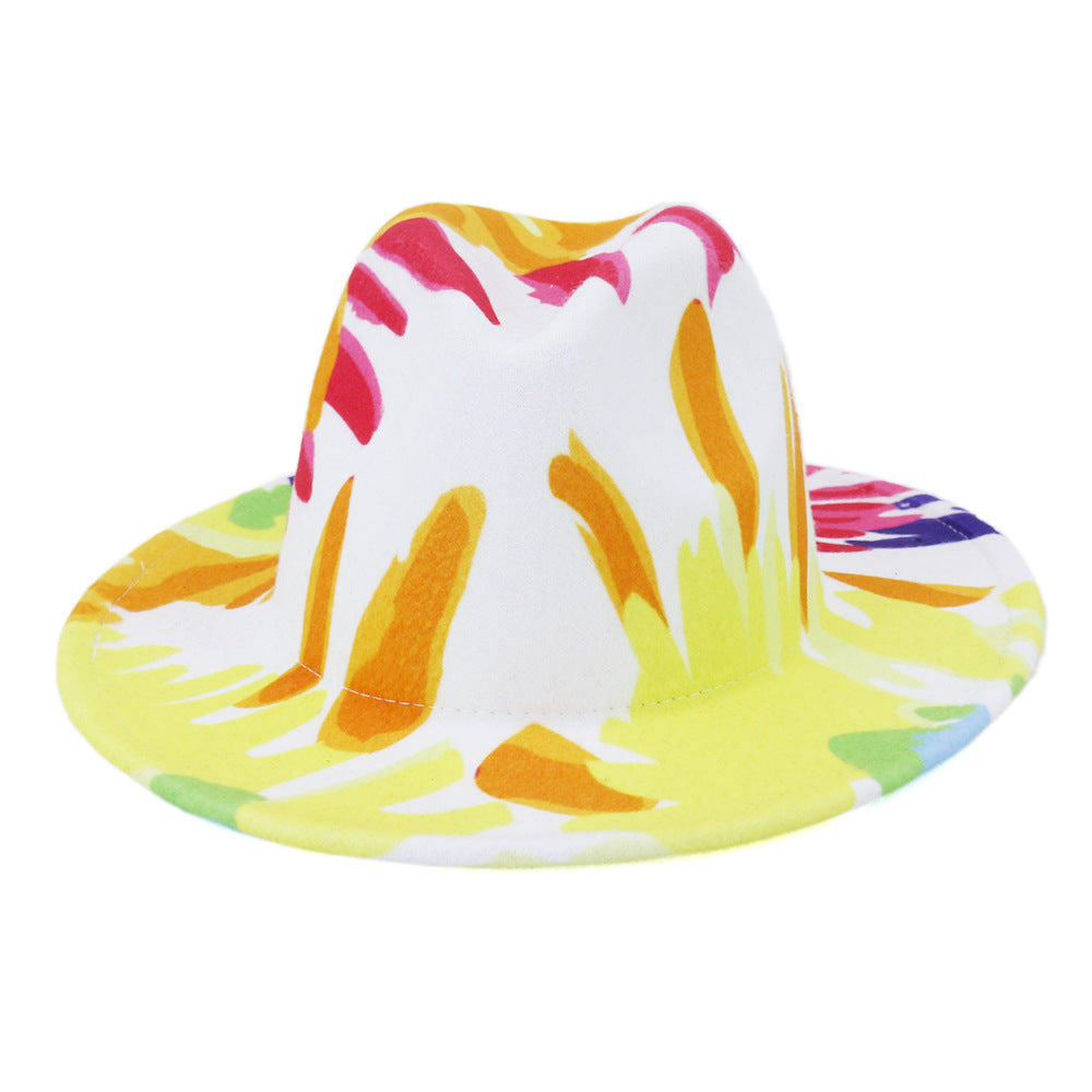 Two-Tone Retro Fedora Hat Wide Brim Unisex Jazz Cap 56-58cm