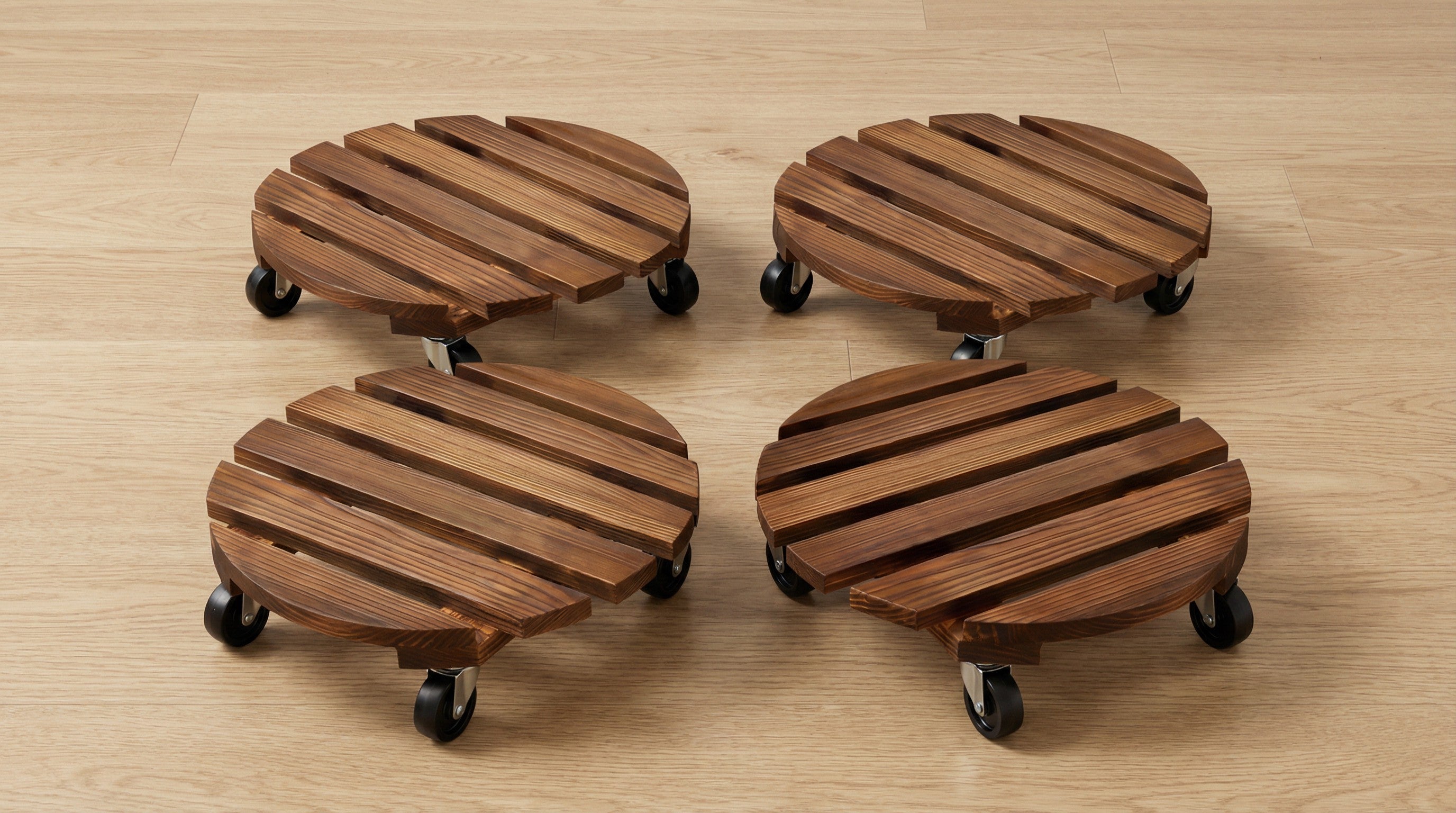Heavy-Duty Rolling Wood Plant Caddy with Lockable Wheels 2-Pack