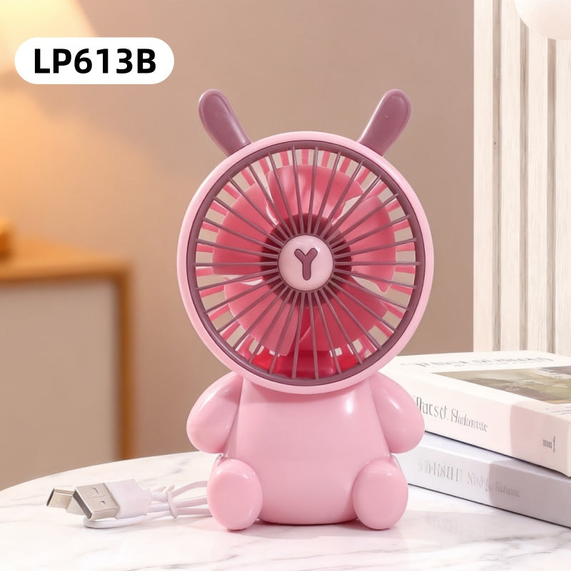 Cute Cartoon Bear Mini Desktop Fan - USB Rechargeable Handheld Fan