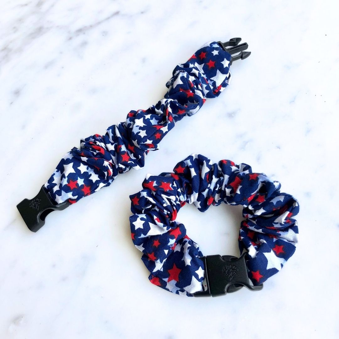 Team USA "Shooting" Stars Patriotic Buckle Scrunchie - No Snagging, No Tangles