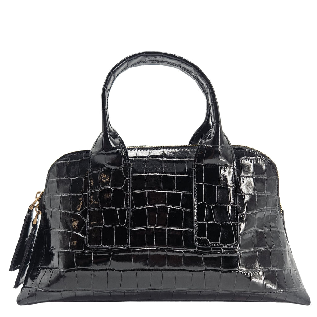 Niky Black Moc Croc Leather Mini tote Bag