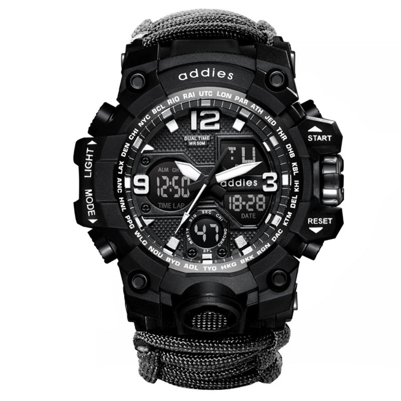 6-in-1 Tactical Survival Watch with Compass Whistle and Scraper