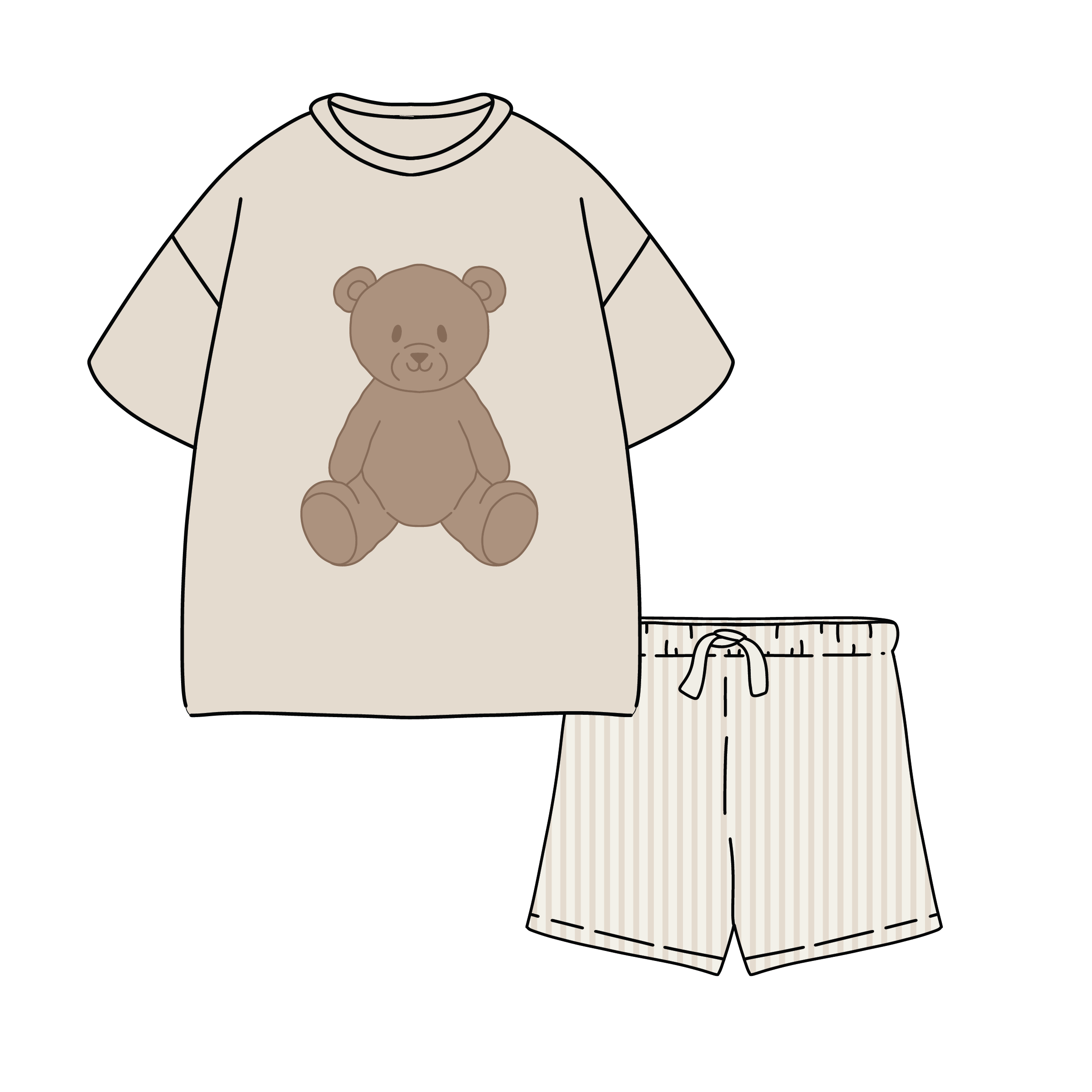 Kids Teddy Bear Graphic T-Shirt and Striped Shorts Set - Image 3