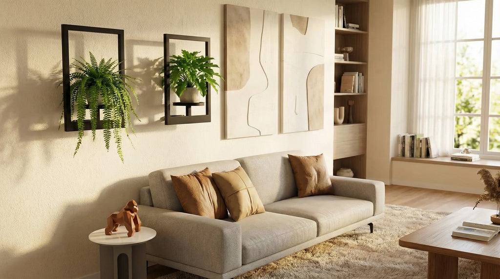 Modern Metal Window-Style Wall Frame Set with Shelf, Matte Black