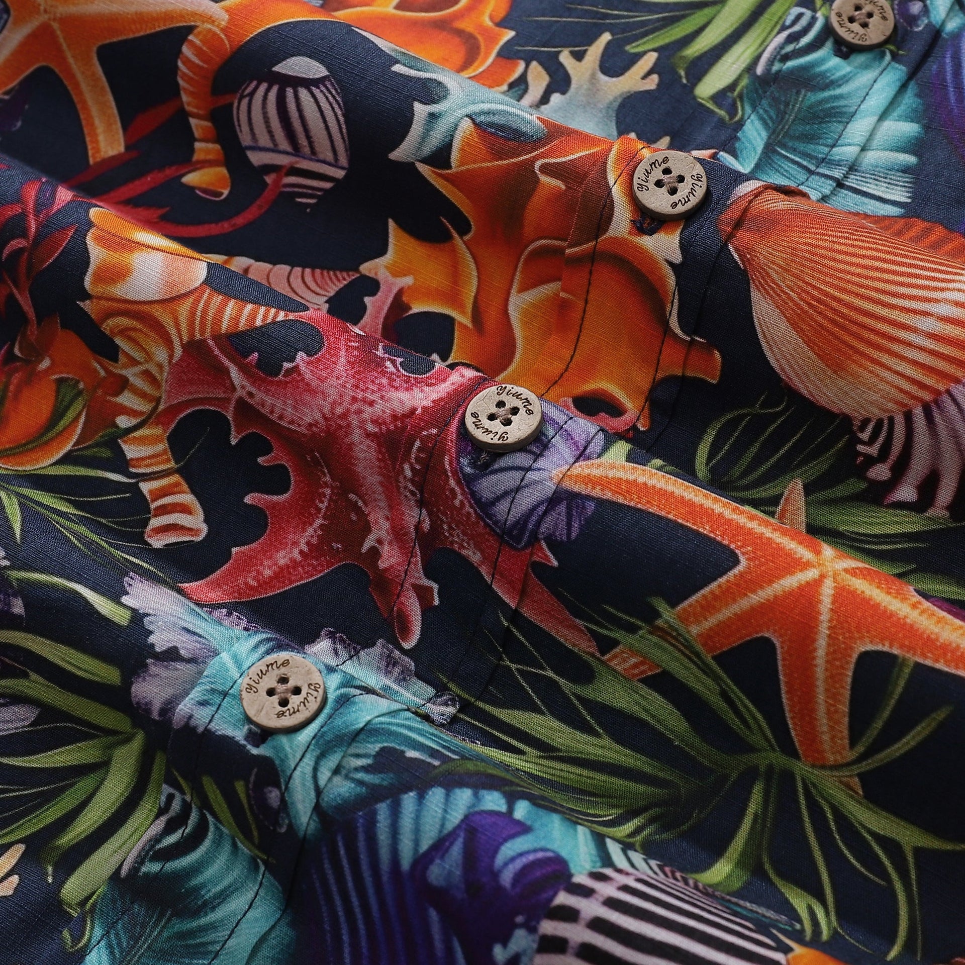 Marine Life Print Men’s Tropical Hawaiian Cotton Button-Down