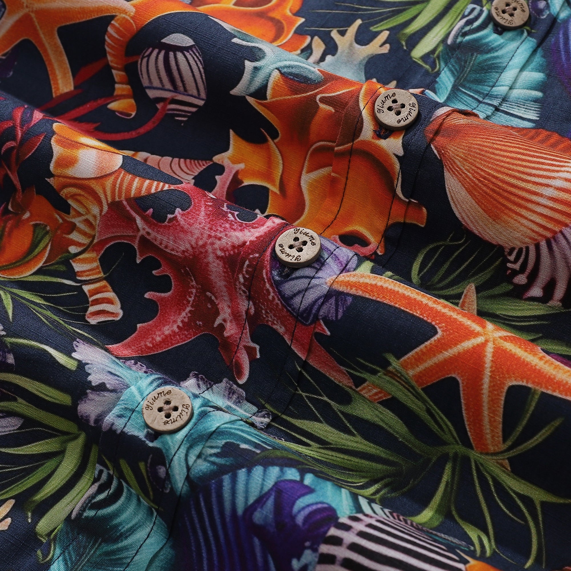 Marine Life Print Men’s Tropical Hawaiian Cotton Button-Down