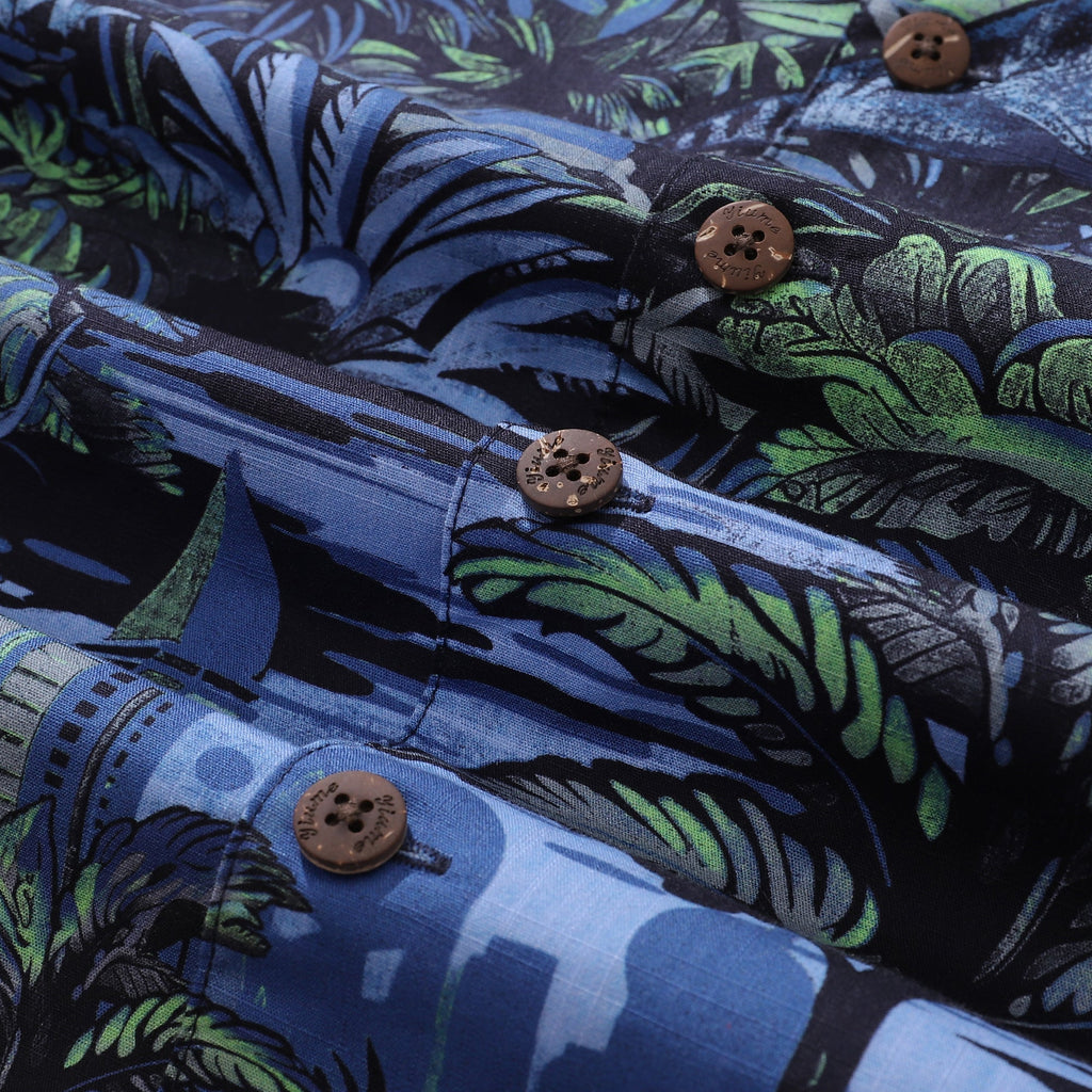 Men's Tropical Mirage Dinosaur Print Camp Collar Cotton Shirt