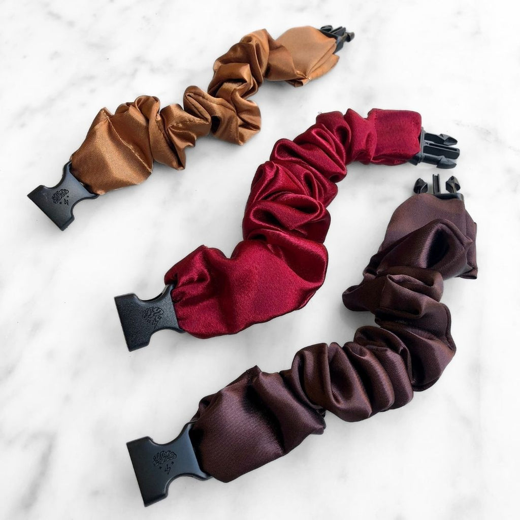 3-Pack Satin Autumn Hair Scrunchies - Gingerbread, Red, Chocolate