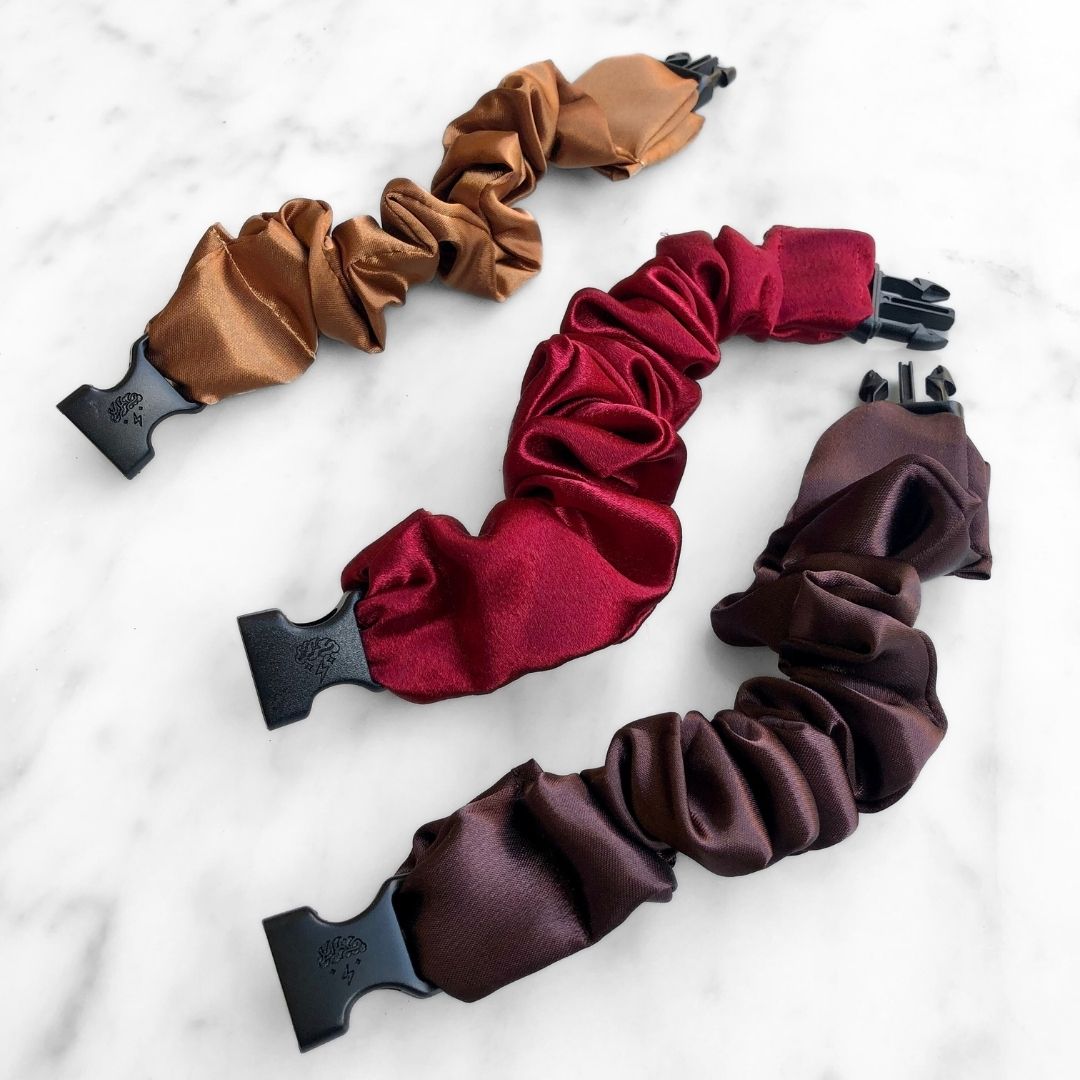 3-Pack Satin Autumn Hair Scrunchies - Gingerbread, Red, Chocolate