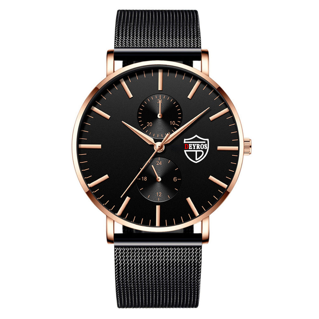 Black Stainless Steel Crystal Accented Fashion Dress Wristwatch
