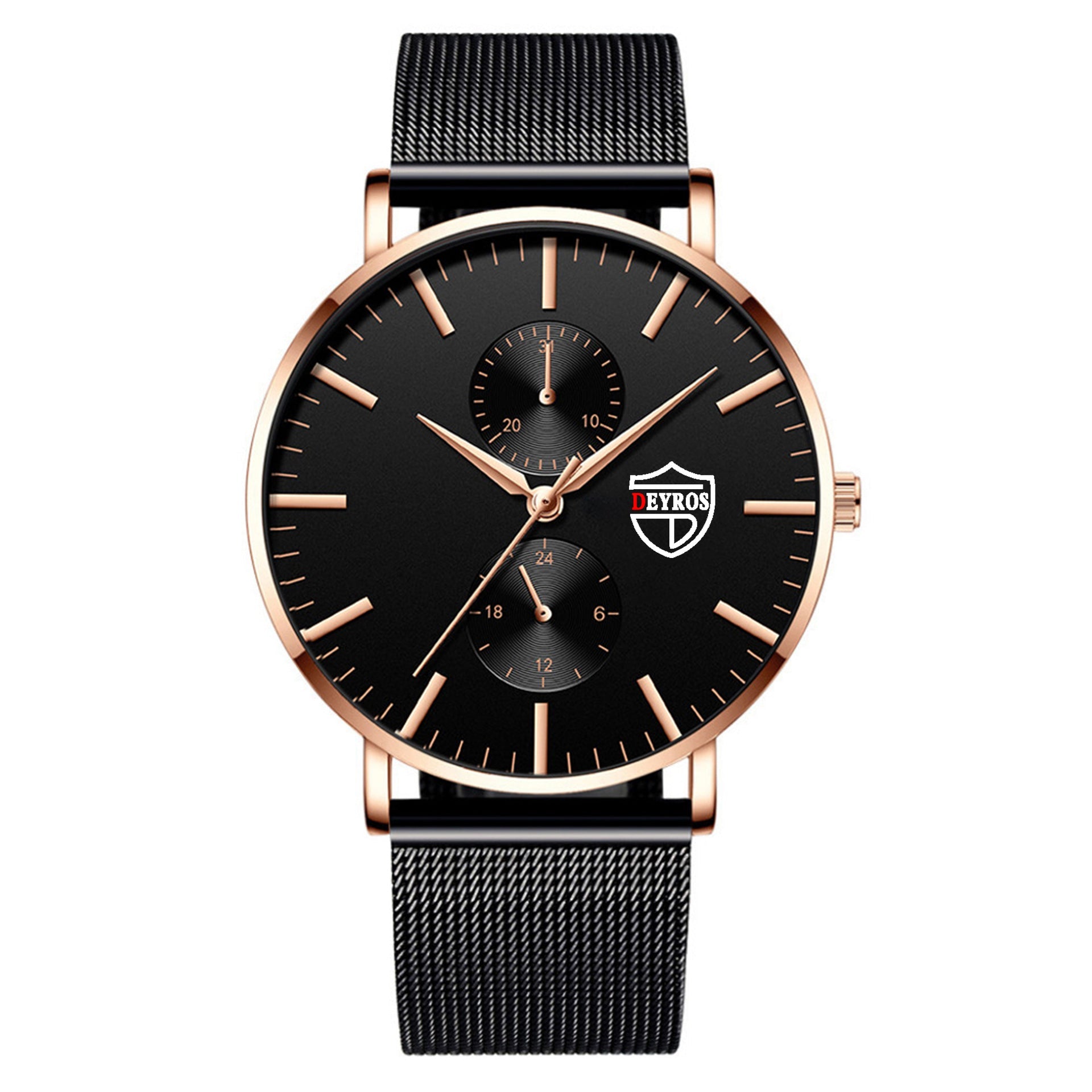 Black Stainless Steel Crystal Accented Fashion Dress Wristwatch