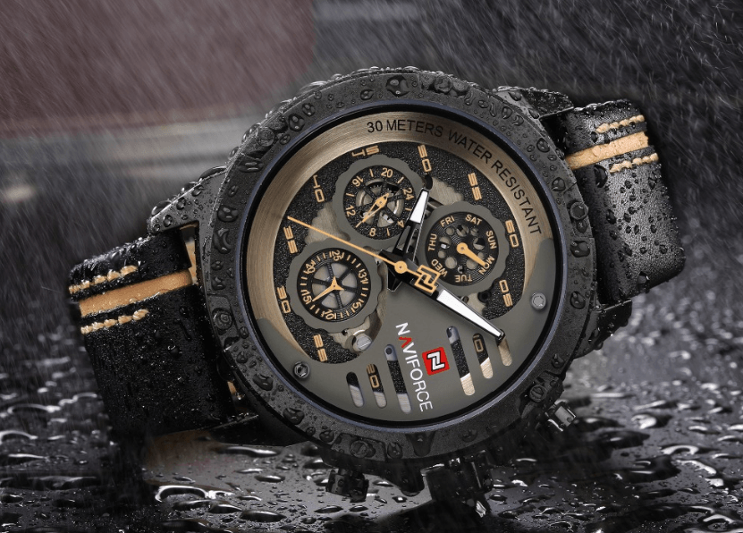 Men's Waterproof Sports Watch with Leather Band & Chronometers