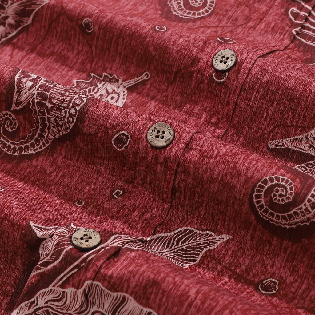 Red Seahorse Print 100% Cotton Short Sleeve Hawaiian Shirt