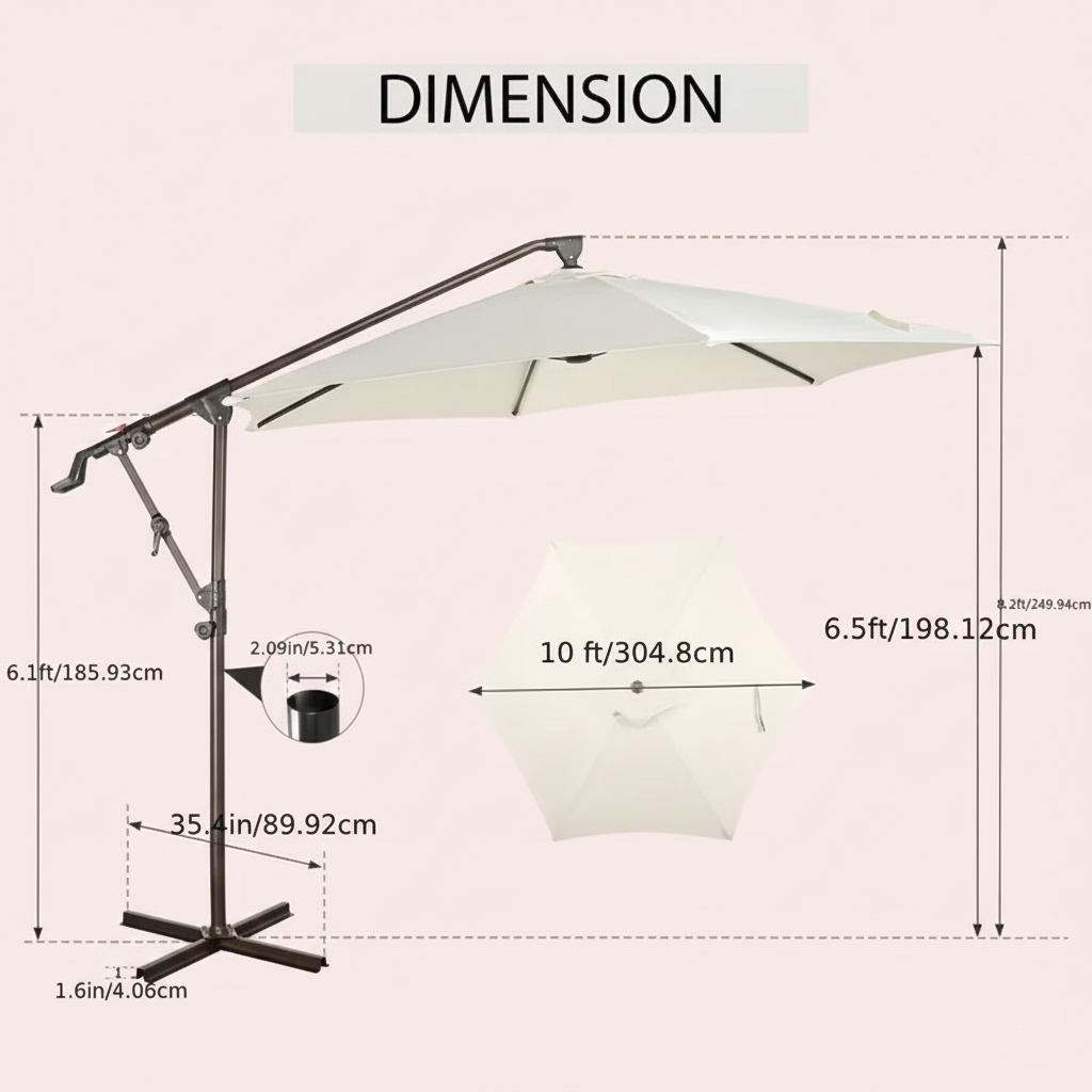 10 ft Cantilever Patio Umbrella with Crank and Infinite Tilt