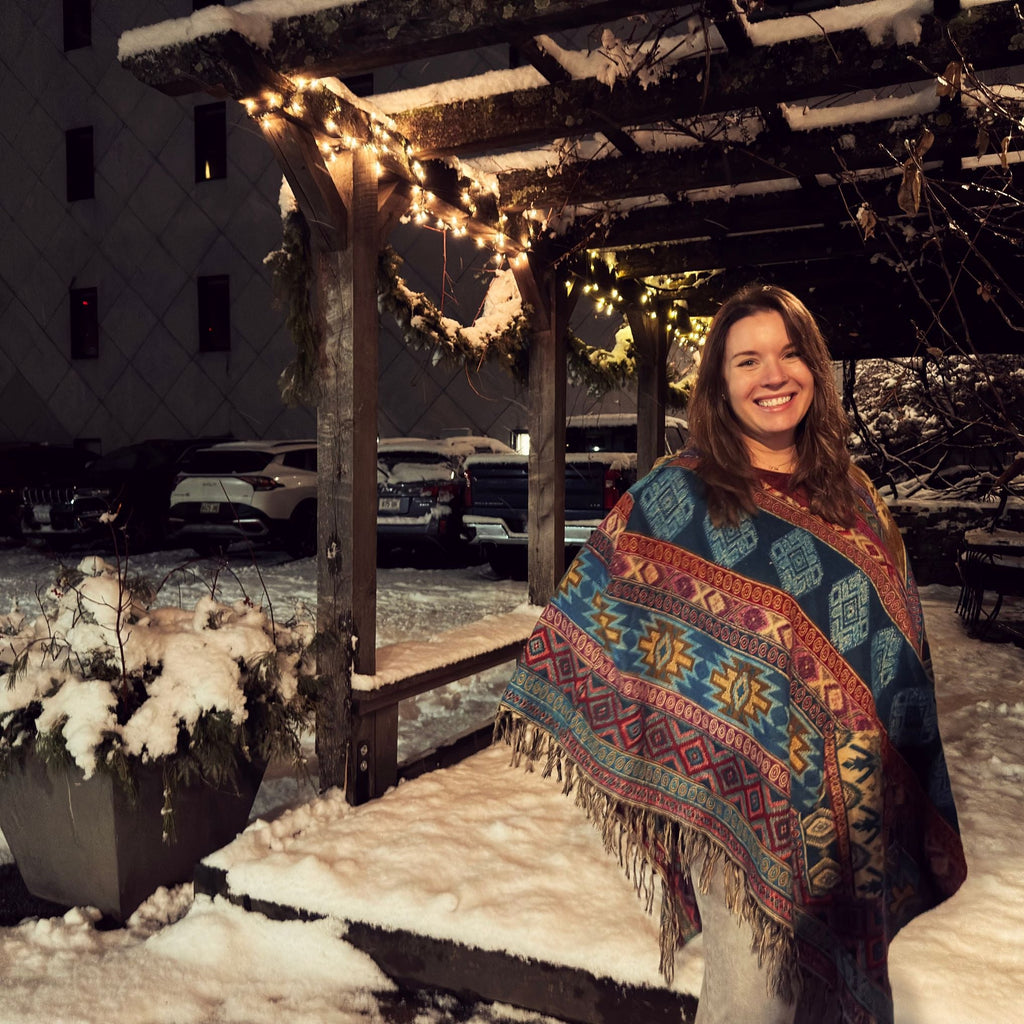 Nanda Hooded Poncho: Warm Wool Blend Boho Style Outerwear