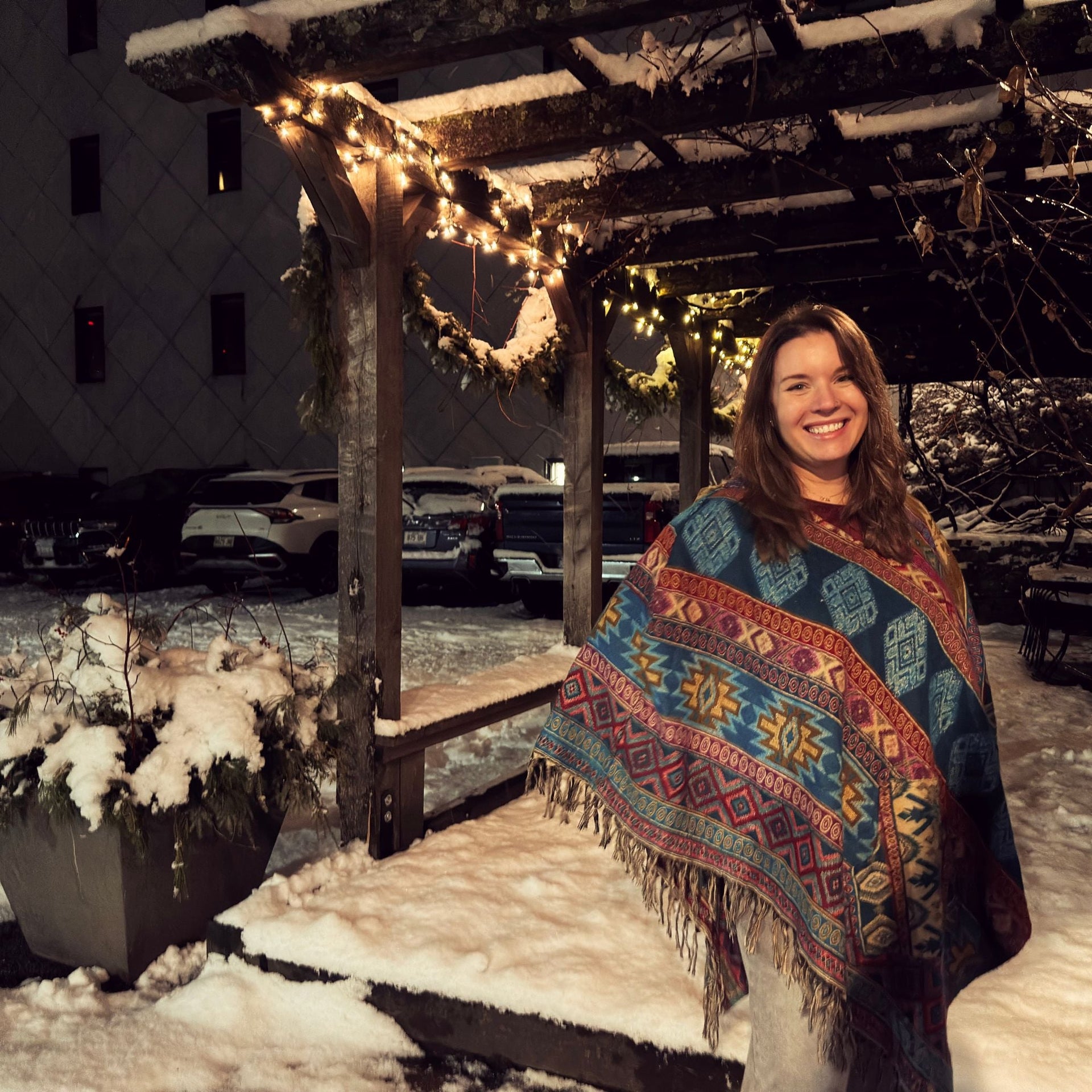 Nanda Hooded Poncho: Warm Wool Blend Boho Style Outerwear