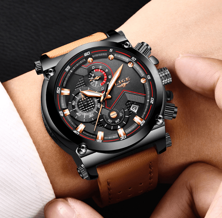 Modern Waterproof Quartz Watch with Genuine Leather Strap