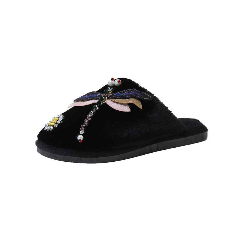 Women's Diamond Faux Fur Memory Foam Indoor Outdoor Slippers